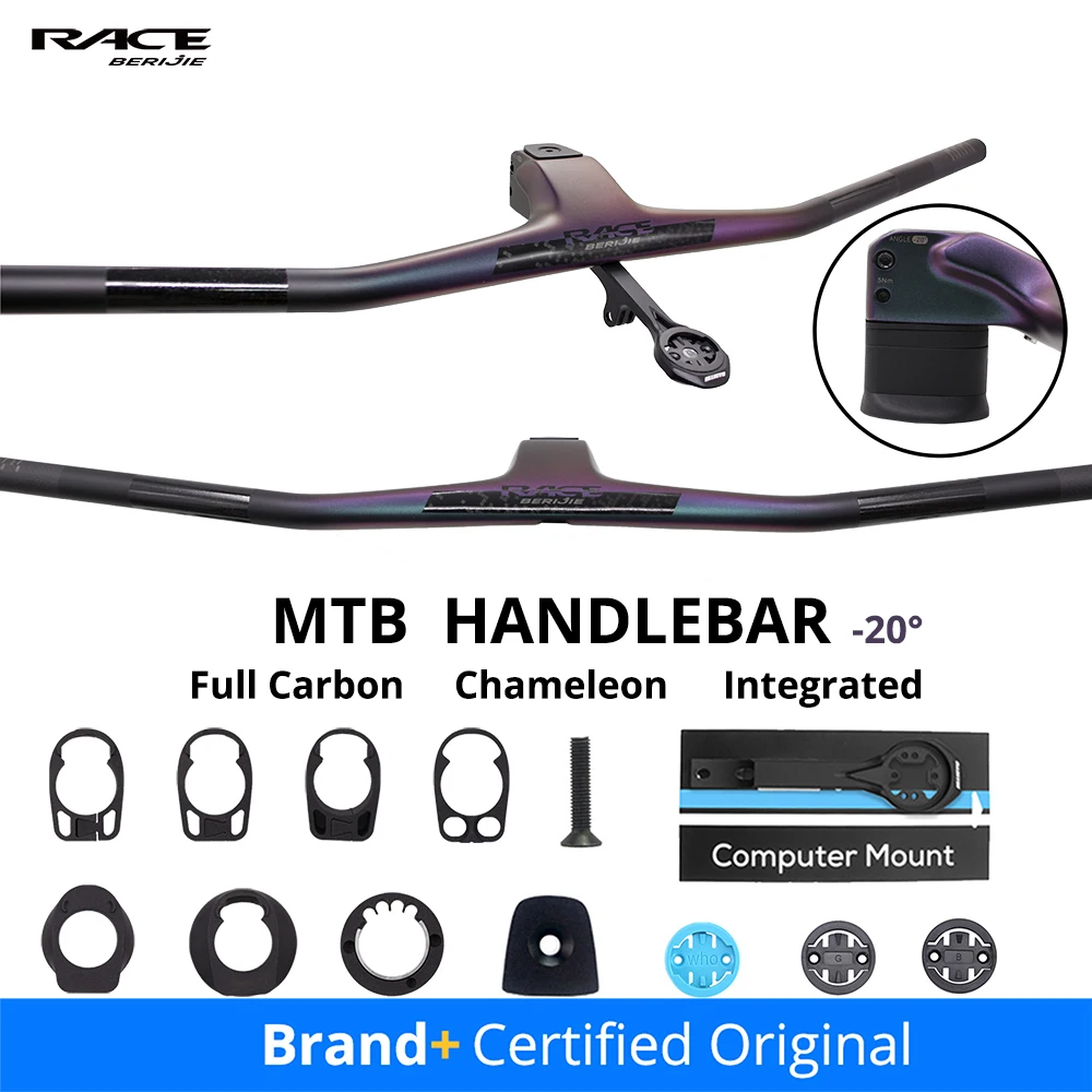 Mountain Biking Logo - フルカーボン一体型MTBハンドルバー、-20 ° XC クロスバイクハンドルバー スペーサー付き ラウンドヘッドセットカバー