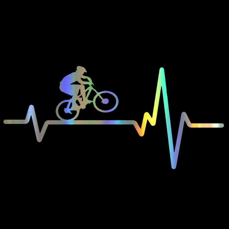 Mountain Biking Cartoon - クリエイティブハートビートカーステッカー,サイクリングヘルメット,防水,ビニールブラック,シルバー,16cm x 7cm
