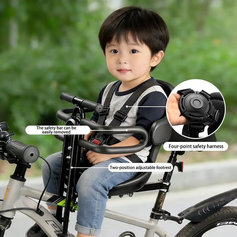 Mountain Biking Kids - フロントマウント式子供用自転車シート（安全ハーネス付き）、大人用マウンテンバイク・折りたたみ自転車用安全幼児用自転車アタッチメントシート