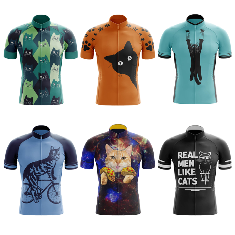 サイクリングジャージ男性漫画猫バイクトップ MTB 自転車シ - Mountain Biking Cartoon のレビューと価格